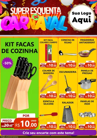 Modelo de Encarte para Encarte A4 Vertical com o tema Super Esquenta de Carnaval para Utilidades Domésticas
