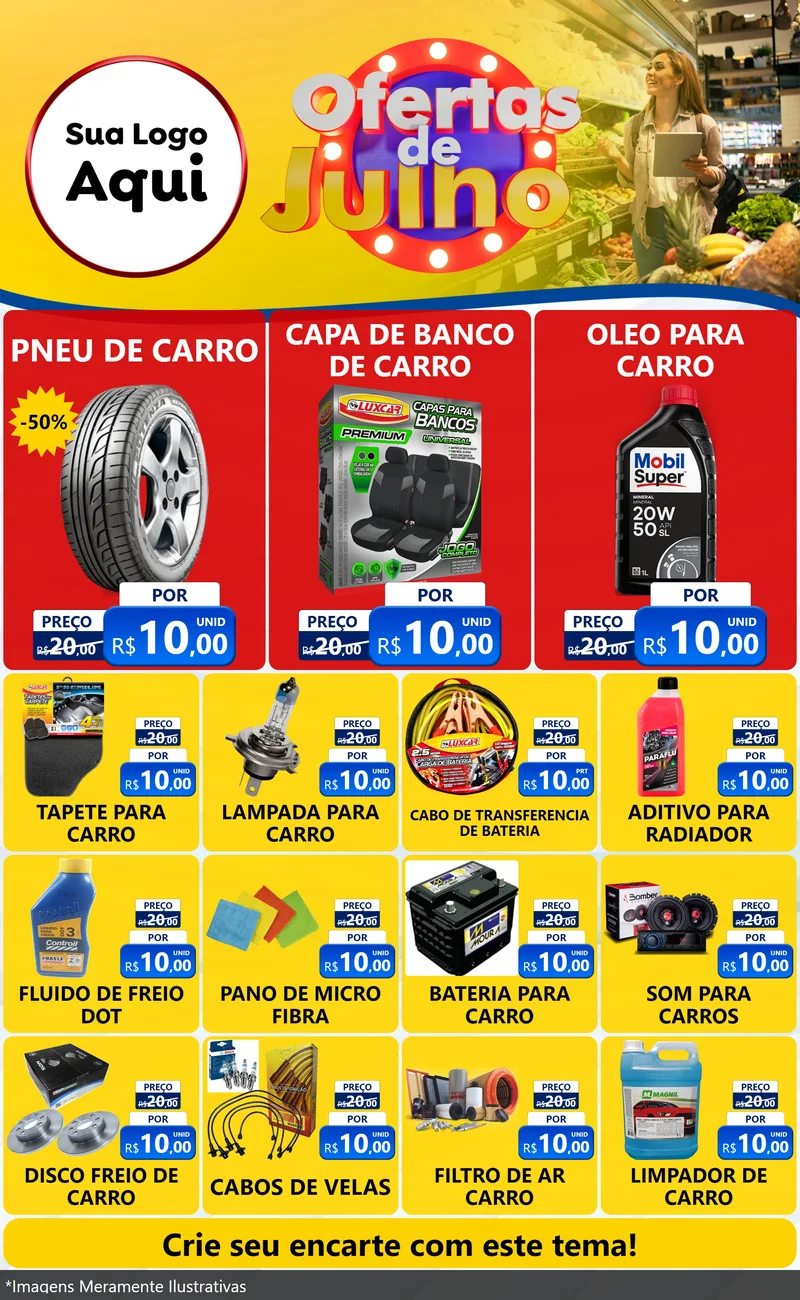 Modelo de Encarte para Encarte Grande com o tema Ofertas de Julho para Auto peças