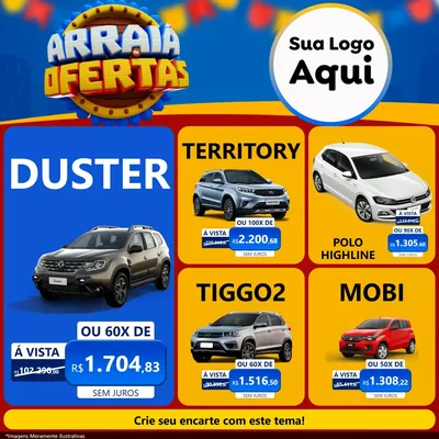 Modelo de Rede Social para Feed Facebook com o tema Arraiá de Ofertas - Junina para Concessionaria de Carros
