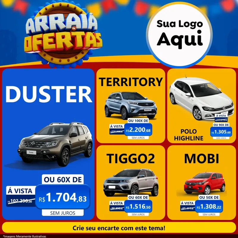 Modelo de Rede Social para Feed Facebook com o tema Arraiá de Ofertas - Junina para Concessionaria de Carros
