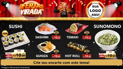 Modelo de TV para TV Horizontal com o tema Ofertas da Virada para Comida japonesa