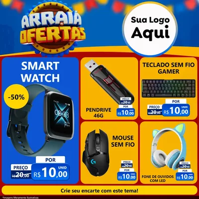 Modelo de Rede Social para Feed Facebook com o tema Arraiá de Ofertas - Junina para Informática