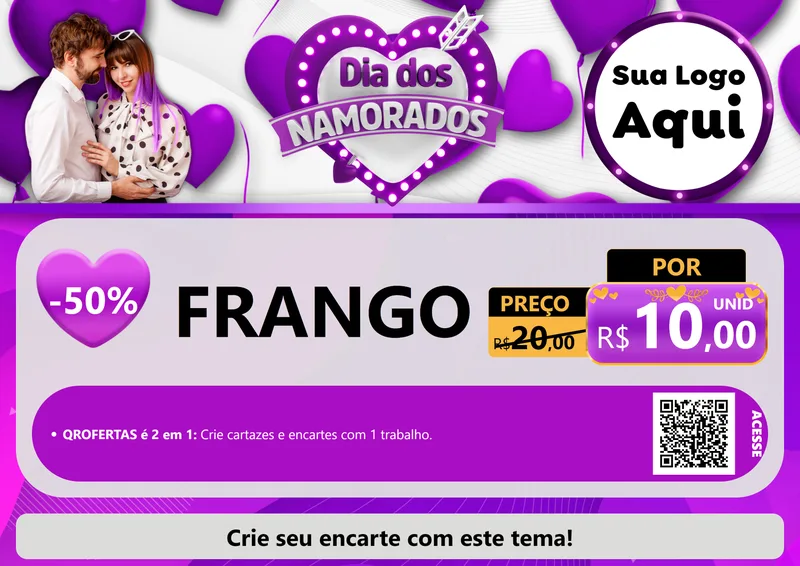 Modelo de Cartaz para Cartaz A4 Horizontal com o tema Dia dos Namorados para Assados