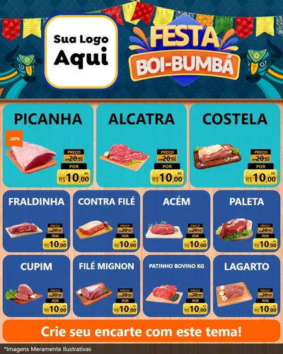 Modelo de Rede Social para Feed Instagram com o tema Festa Boi Bumbá para Açougue