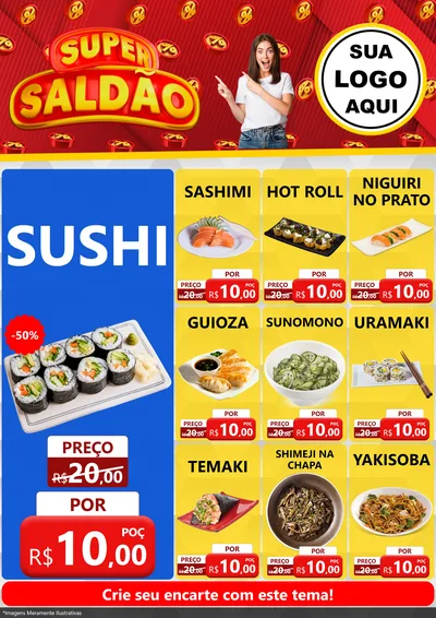 Modelo de Encarte para Encarte A4 Vertical com o tema Super Saldão para Comida japonesa