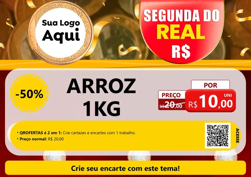 Modelo de Cartaz para Cartaz A4 Horizontal com o tema Segunda do Real para Supermercado