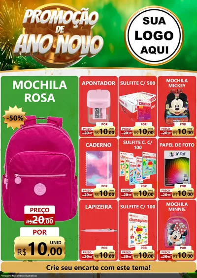 Modelo de Encarte para Encarte A4 Vertical com o tema Promoção de Ano Novo para Papelaria