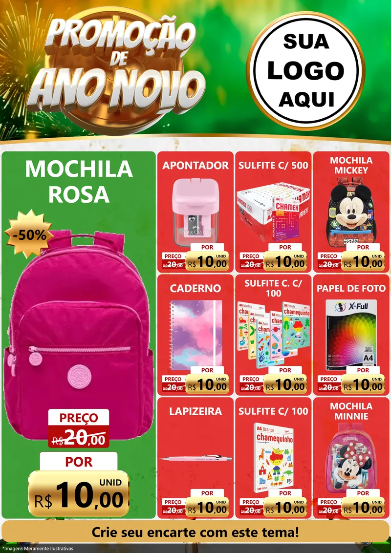 Modelo de Encarte para Encarte A4 Vertical com o tema Promoção de Ano Novo para Papelaria