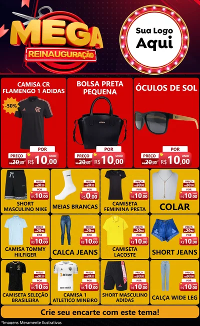 Modelo de Encarte para Encarte Grande com o tema Mega Reinauguração para Roupas e acessórios