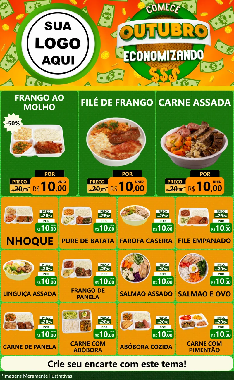 Modelo de Encarte para Encarte Grande com o tema Comece Outubro Economizando para Restaurante