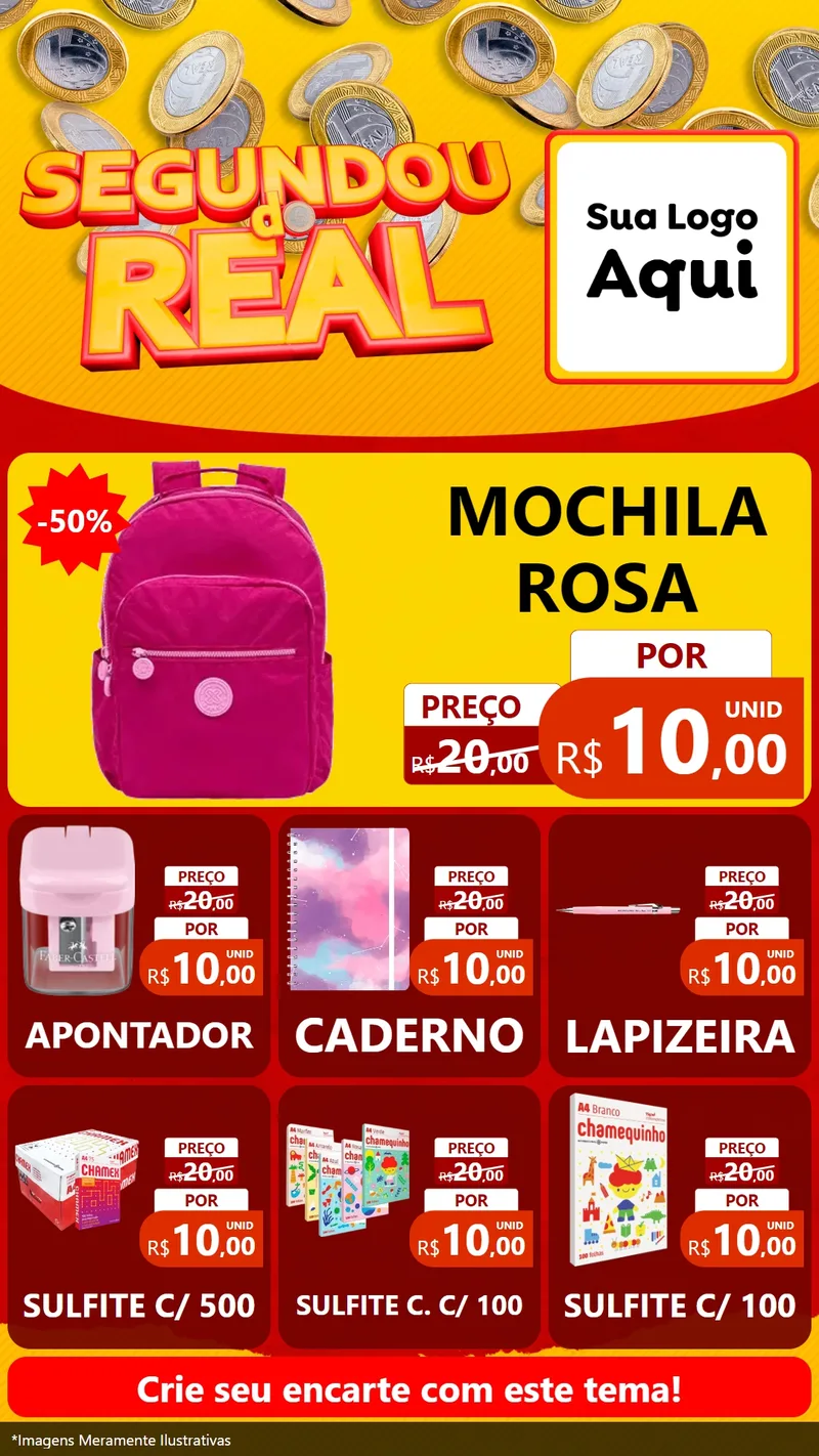 Modelo de Rede Social para Stories com o tema Segundou do Real para Papelaria