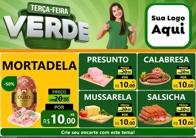 Modelo de Encarte para Encarte A4 Horizontal com o tema Terça - Feira Verde para Frios e Laticínios