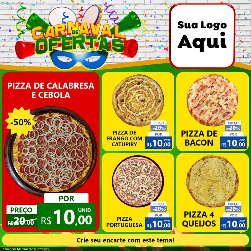 Modelo de Rede Social para Feed Facebook com o tema Carnaval de Ofertas para Pizzaria
