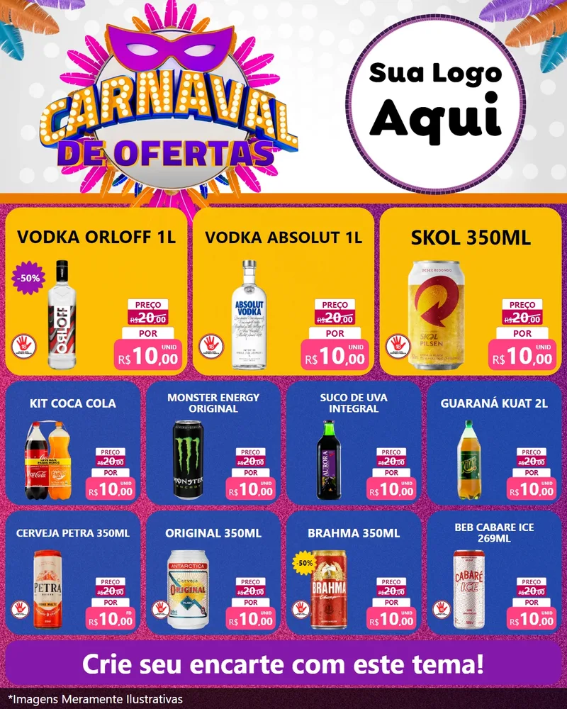Modelo de Rede Social para Feed Instagram com o tema Carnaval de Ofertas para Distribuidora de bebidas