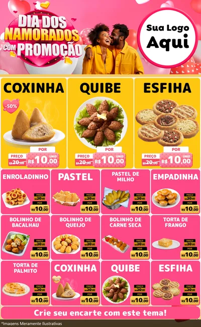 Modelo de Encarte para Encarte Grande com o tema Dia dos Namorados com Promoção para Salgadaria