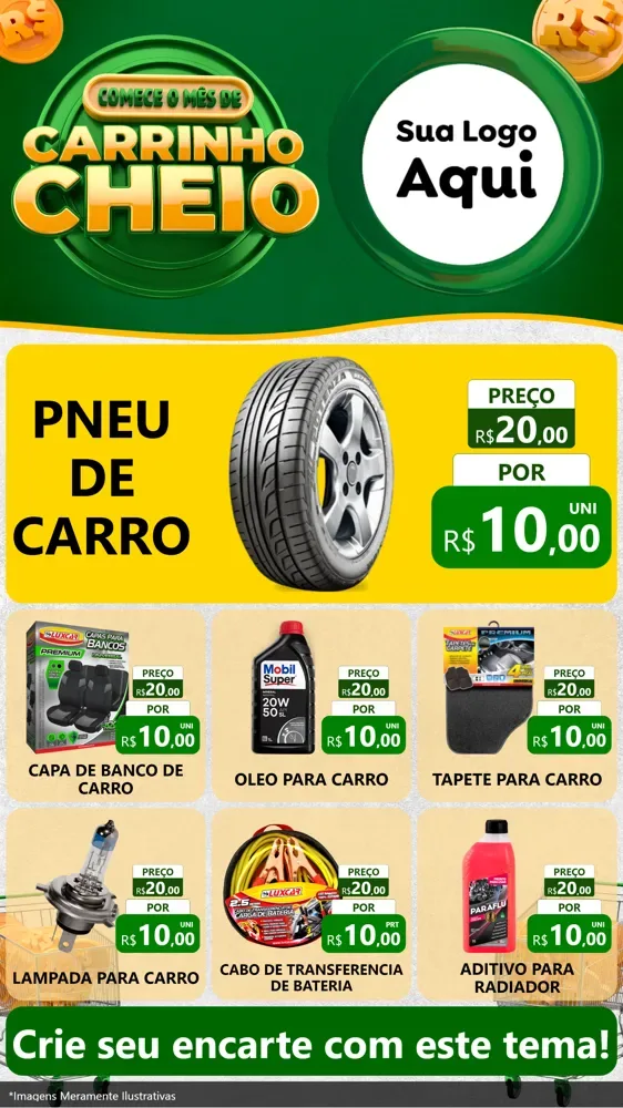 Modelo de Rede Social para Stories com o tema Carrinho Cheio para Auto peças