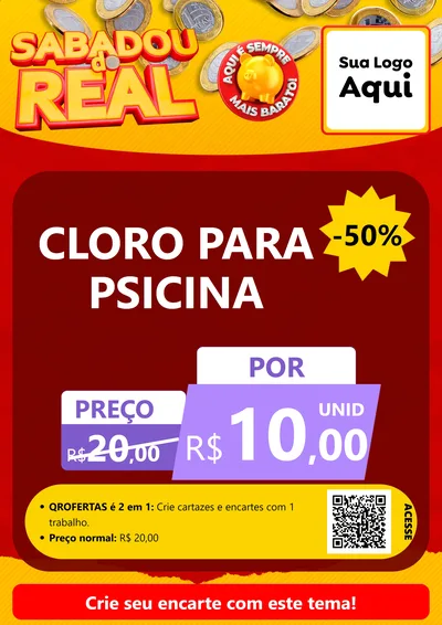 Modelo de Cartaz para Cartaz A4 Vertical com o tema Sabadou do Real para Produtos para Piscina