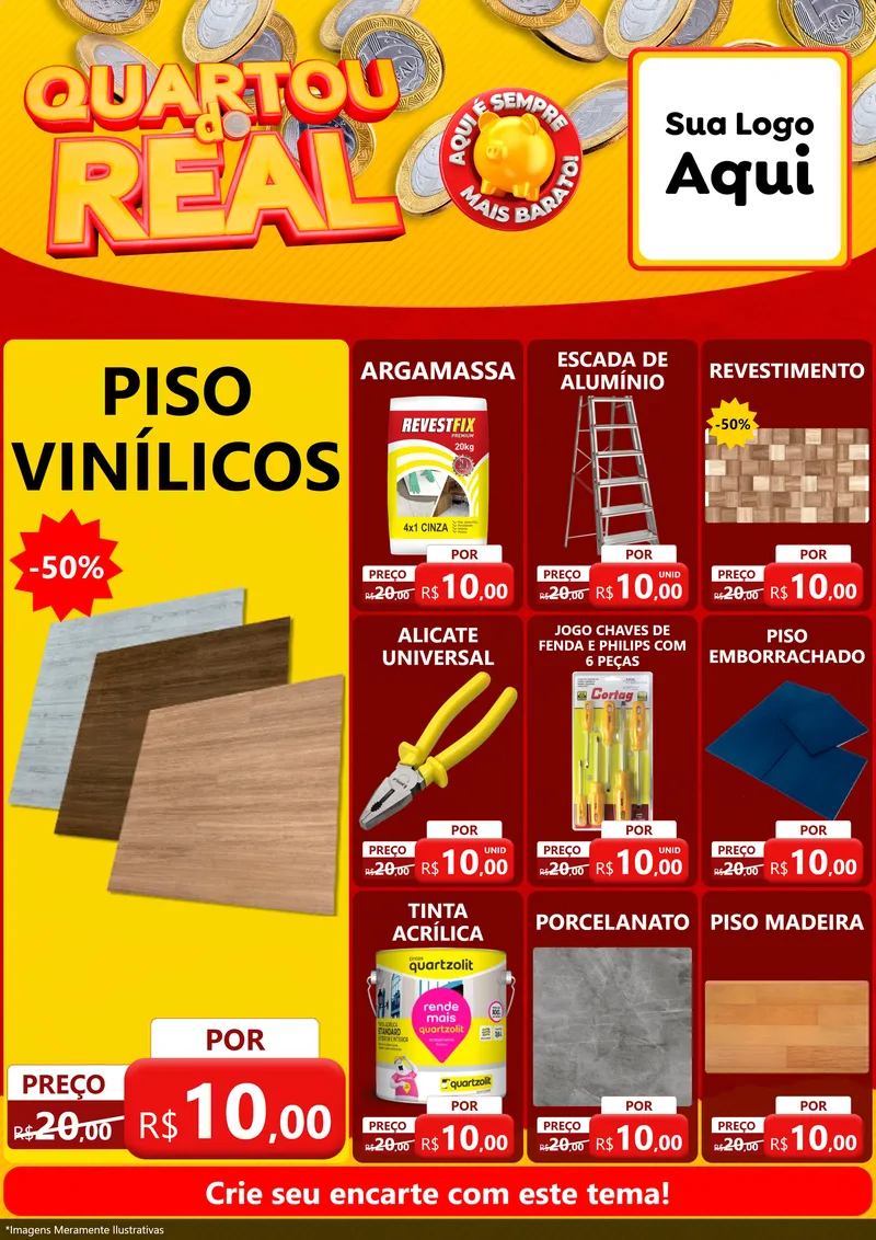 Modelo de Encarte para Encarte A4 Vertical com o tema Quartou do Real para Material para Construção