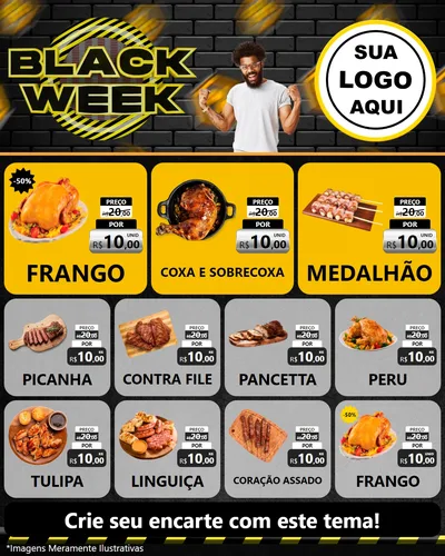 Modelo de Rede Social para Feed Instagram com o tema Black Week para Assados