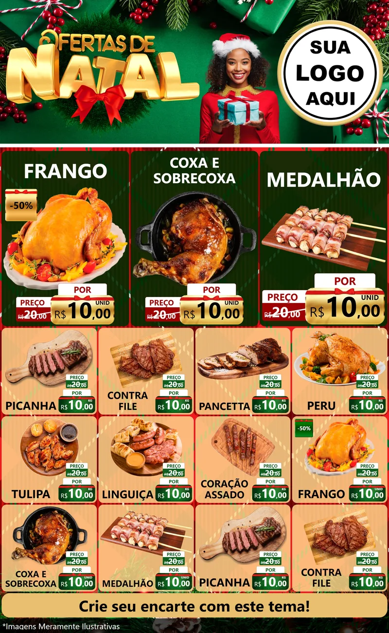 Modelo de Encarte para Encarte Grande com o tema Ofertas de Natal para Assados