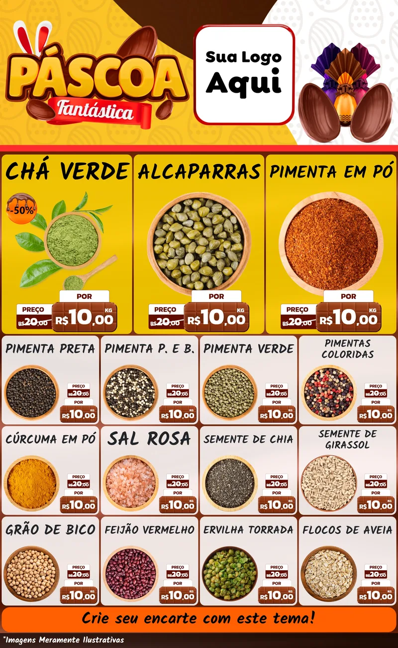 Modelo de Encarte para Encarte Grande com o tema Páscoa Fantástica para Produtos Naturais