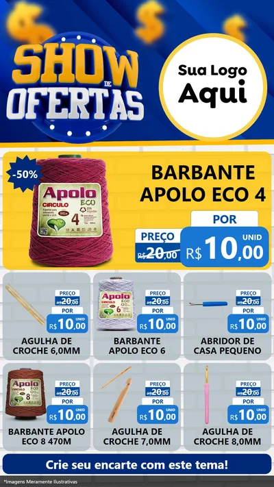 Modelo de Rede Social para Stories com o tema Show de Ofertas para Armarinho e Aviamentos