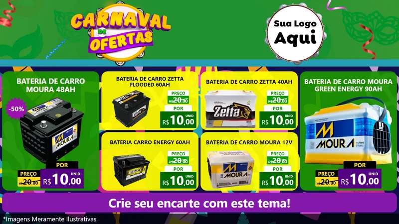 Modelo de TV para TV Horizontal com o tema Carnaval de Ofertas para Baterias Elétricas