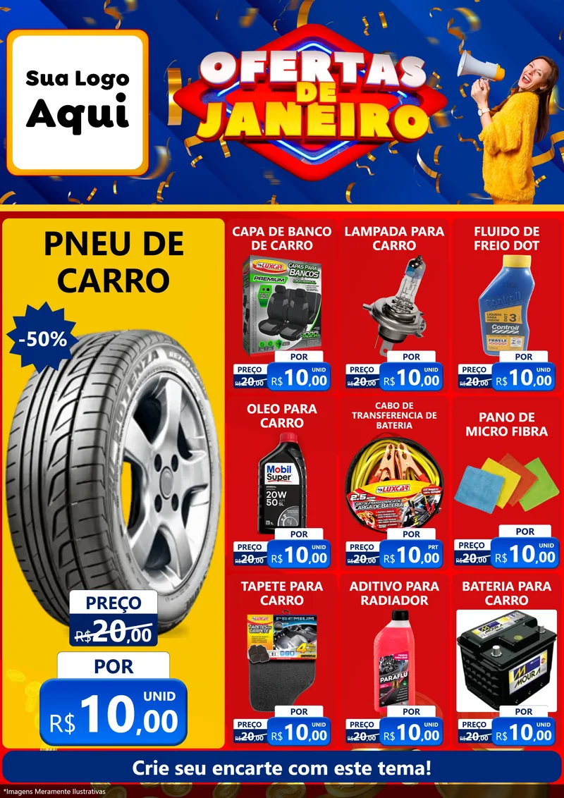 Modelo de Encarte para Encarte A4 Vertical com o tema Ofertas de Janeiro para Auto peças