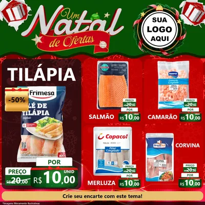 Modelo de Rede Social para Feed Facebook com o tema Um Natal de Ofertas para Peixaria