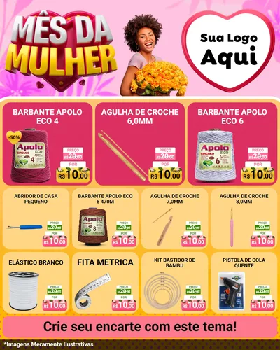 Modelo de Rede Social para Feed Instagram com o tema Mês da Mulher para Armarinho e Aviamentos