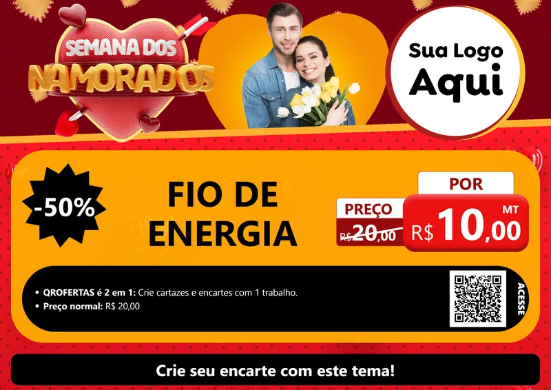 Modelo de Cartaz para Cartaz A4 Horizontal com o tema Semana dos Namorados para Materiais Elétricos