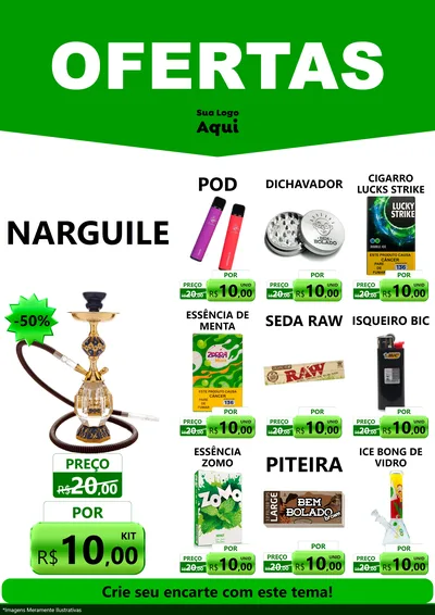 Modelo de Encarte para Encarte A4 Vertical com o tema Ofertas Verde Cartaz para Tabacaria