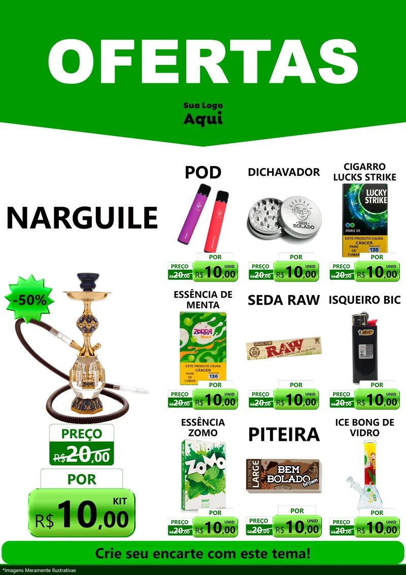Modelo de Encarte para Encarte A4 Vertical com o tema Ofertas Verde Cartaz para Tabacaria