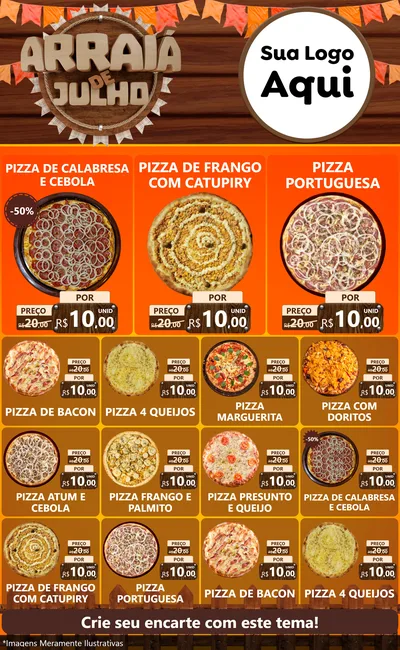 Modelo de Encarte para Encarte Grande com o tema Arraiá de Julho - Junina para Pizzaria