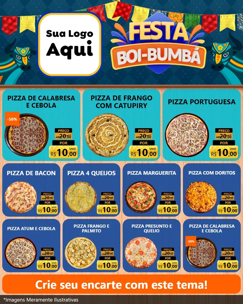 Modelo de Rede Social para Feed Instagram com o tema Festa Boi Bumbá para Pizzaria