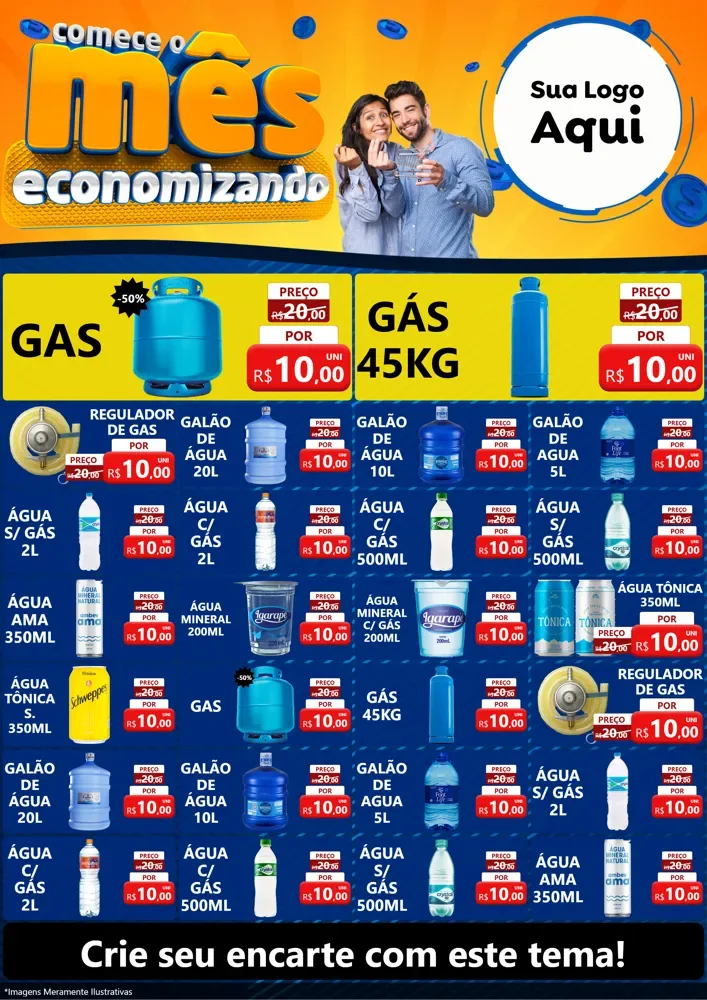 Modelo de Encarte para Encarte A4 Vertical com o tema Comece O Mês Economizando para Água e gás