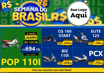 Modelo de Encarte para Encarte A4 Horizontal com o tema Semana Do Brasil para Concessionaria de Motos