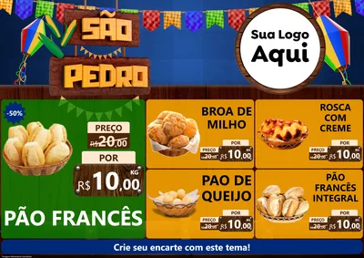 Modelo de Encarte para Encarte A4 Horizontal com o tema São Pedro para Padaria