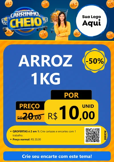 Modelo de Cartaz para Cartaz A4 Vertical com o tema Comece O Mês de Carrinho Cheio para Supermercado