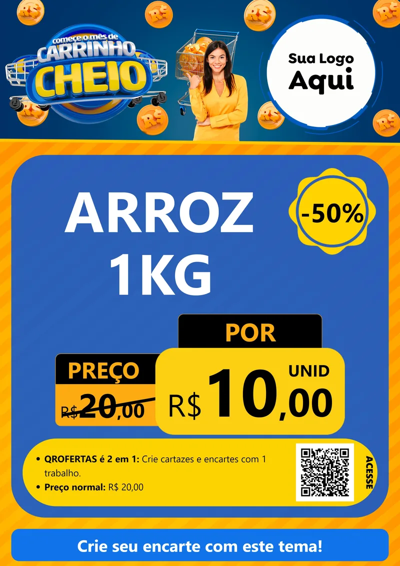 Modelo de Cartaz para Cartaz A4 Vertical com o tema Comece O Mês de Carrinho Cheio para Supermercado