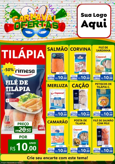 Modelo de Encarte para Encarte A4 Vertical com o tema Carnaval de Ofertas para Peixaria