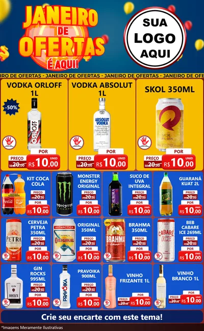 Modelo de Encarte para Encarte Grande com o tema Janeiro de Ofertas É Aqui! para Distribuidora de bebidas