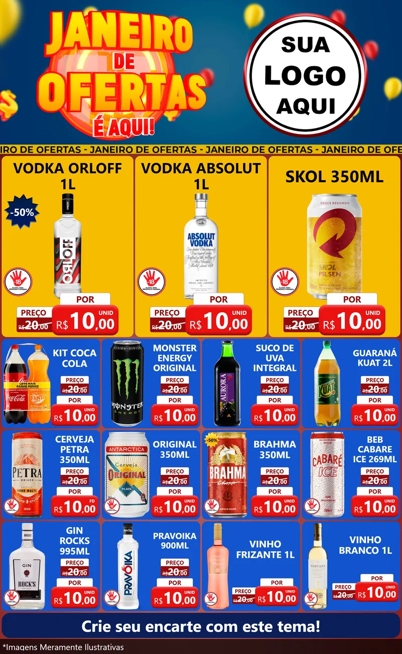 Modelo de Encarte para Encarte Grande com o tema Janeiro de Ofertas É Aqui! para Distribuidora de bebidas