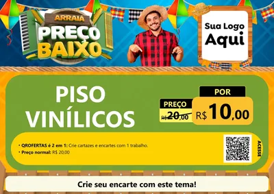 Modelo de Cartaz para Cartaz A4 Horizontal com o tema Arraiá de Preço Baixo - Junina para Material para Construção
