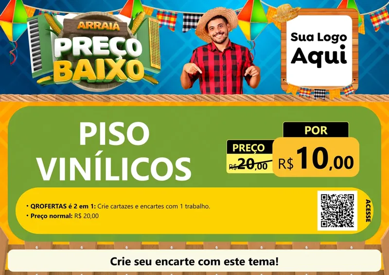 Modelo de Cartaz para Cartaz A4 Horizontal com o tema Arraiá de Preço Baixo - Junina para Material para Construção