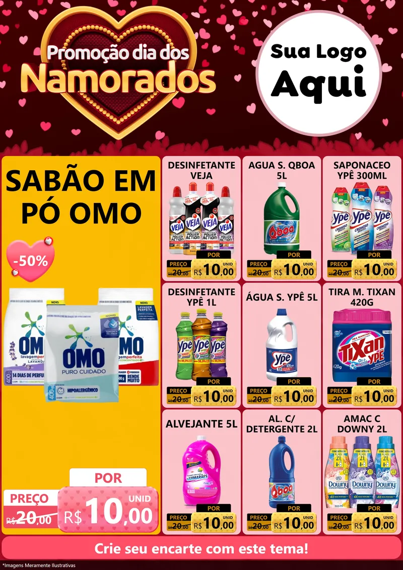 Modelo de Encarte para Encarte A4 Vertical com o tema Promoção Dia Dos Namorados para Produtos de Limpeza