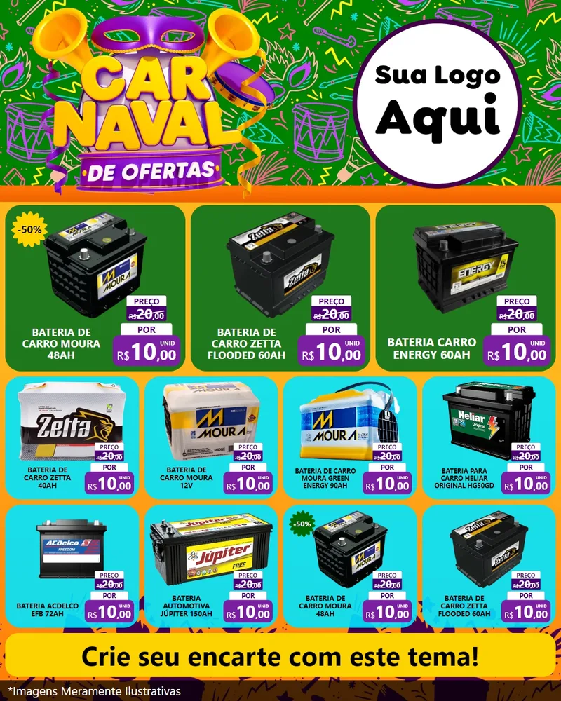Modelo de Rede Social para Feed Instagram com o tema Carnaval de Ofertas para Baterias Elétricas