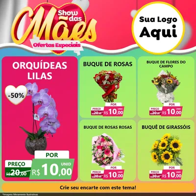 Modelo de Rede Social para Feed Facebook com o tema Show das Mães - Ofertas Especiais para Floricultura e jardim