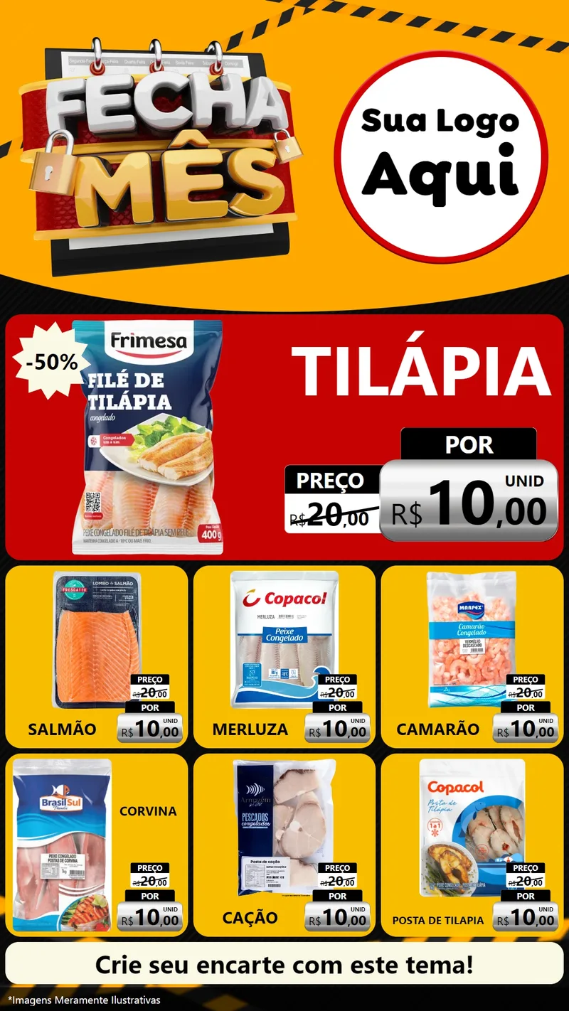 Modelo de Rede Social para Stories com o tema Fecha Mês para Peixaria
