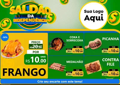 Modelo de Encarte para Encarte A4 Horizontal com o tema Saldão da Indepêndencia para Assados